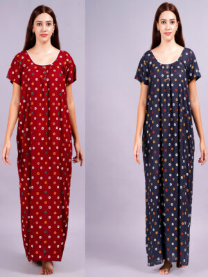 Breezly Women's Pure Cotton Combo Rajwadi Jaipuri Nightdress Nighty