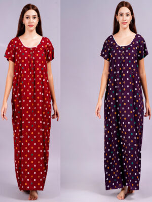 Breezly Women's Pure Cotton Combo Rajwadi Jaipuri Nightdress Nighty