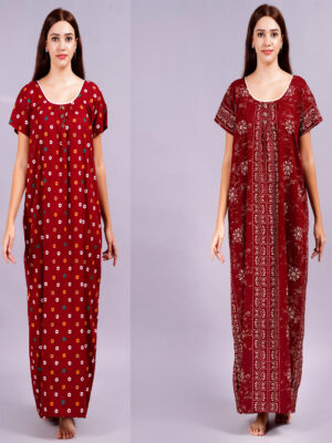 Breezly Women's Pure Cotton Combo Rajwadi Jaipuri Nightdress Nighty