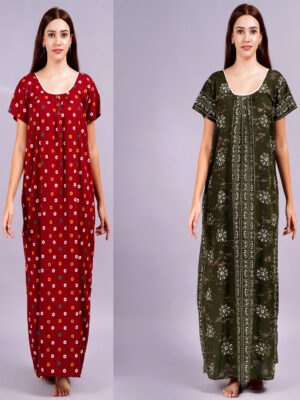 Breezly Women's Pure Cotton Combo Rajwadi Jaipuri Nightdress Nighty