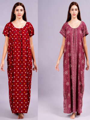 Breezly Women's Pure Cotton Combo Rajwadi Jaipuri Nightdress Nighty