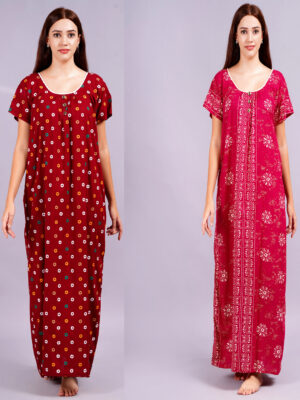 Breezly Women's Pure Cotton Combo Rajwadi Jaipuri Nightdress Nighty