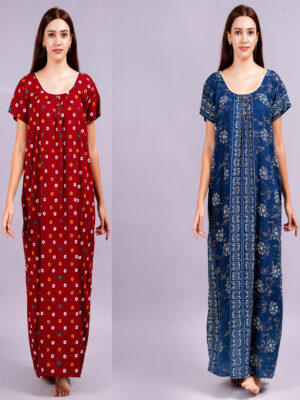 Breezly Women's Pure Cotton Combo Rajwadi Jaipuri Nightdress Nighty