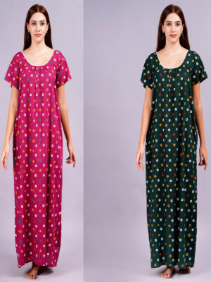 Breezly Women's Pure Cotton Combo Rajwadi Jaipuri Nightdress Nighty