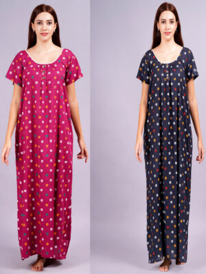 Breezly Women's Pure Cotton Combo Rajwadi Jaipuri Nightdress Nighty