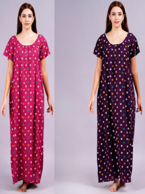 Breezly Women's Pure Cotton Combo Rajwadi Jaipuri Nightdress Nighty