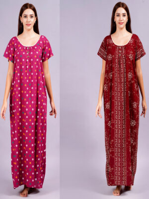 Breezly Women's Pure Cotton Combo Rajwadi Jaipuri Nightdress Nighty