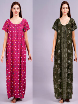 Breezly Women's Pure Cotton Combo Rajwadi Jaipuri Nightdress Nighty