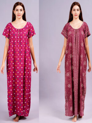 Breezly Women's Pure Cotton Combo Rajwadi Jaipuri Nightdress Nighty