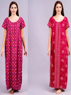 Breezly Women's Pure Cotton Combo Rajwadi Jaipuri Nightdress Nighty