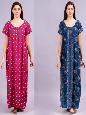 Breezly Women's Pure Cotton Combo Rajwadi Jaipuri Nightdress Nighty