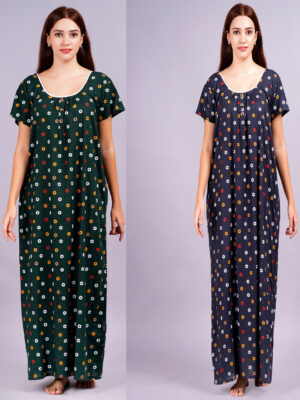 Breezly Women's Pure Cotton Combo Rajwadi Jaipuri Nightdress Nighty