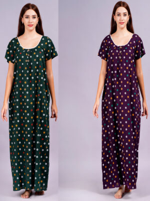 Breezly Women's Pure Cotton Combo Rajwadi Jaipuri Nightdress Nighty