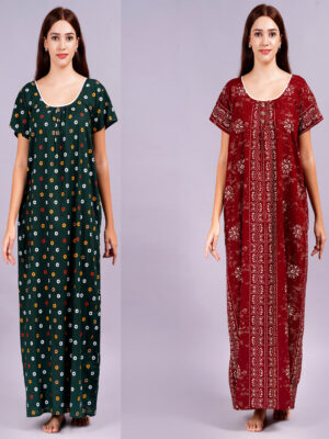 Breezly Women's Pure Cotton Combo Rajwadi Jaipuri Nightdress Nighty