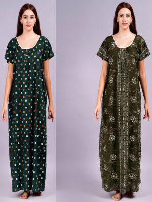 Breezly Women's Pure Cotton Combo Rajwadi Jaipuri Nightdress Nighty