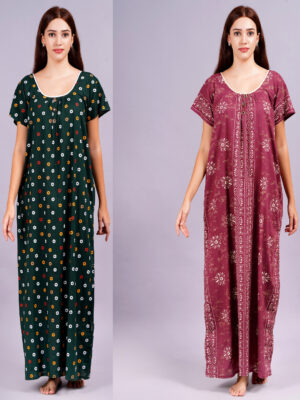 Breezly Women's Pure Cotton Combo Rajwadi Jaipuri Nightdress Nighty