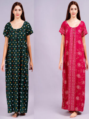 Breezly Women's Pure Cotton Combo Rajwadi Jaipuri Nightdress Nighty