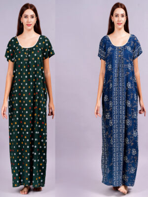 Breezly Women's Pure Cotton Combo Rajwadi Jaipuri Nightdress Nighty