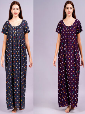 Breezly Women's Pure Cotton Combo Rajwadi Jaipuri Nightdress Nighty