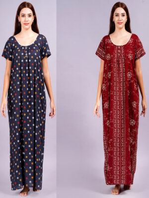 Breezly Women's Pure Cotton Combo Rajwadi Jaipuri Nightdress Nighty