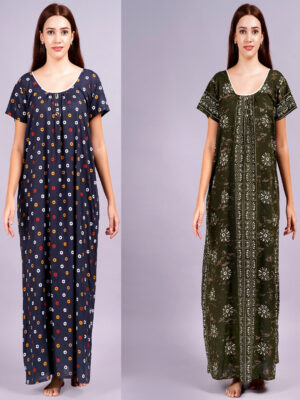 Breezly Women's Pure Cotton Combo Rajwadi Jaipuri Nightdress Nighty