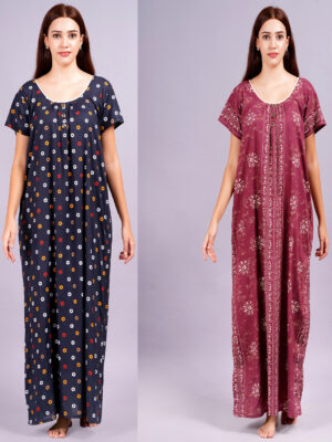 Breezly Women's Pure Cotton Combo Rajwadi Jaipuri Nightdress Nighty