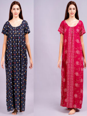 Breezly Women's Pure Cotton Combo Rajwadi Jaipuri Nightdress Nighty