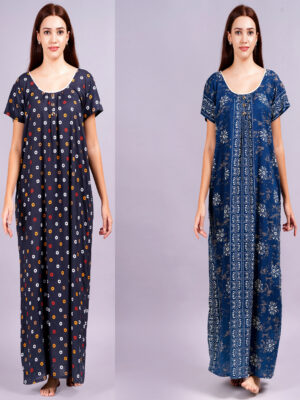Breezly Women's Pure Cotton Combo Rajwadi Jaipuri Nightdress Nighty