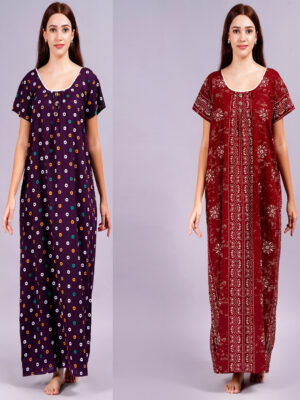 Breezly Women's Pure Cotton Combo Rajwadi Jaipuri Nightdress Nighty