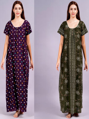 Breezly Women's Pure Cotton Combo Rajwadi Jaipuri Nightdress Nighty