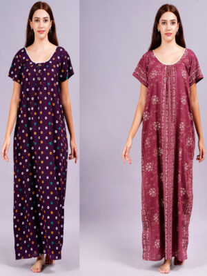 Breezly Women's Pure Cotton Combo Rajwadi Jaipuri Nightdress Nighty