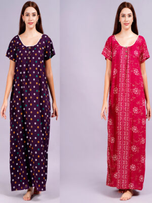 Breezly Women's Pure Cotton Combo Rajwadi Jaipuri Nightdress Nighty