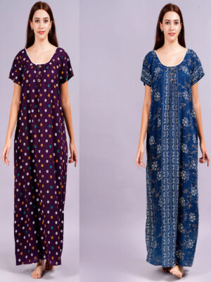 Breezly Women's Pure Cotton Combo Rajwadi Jaipuri Nightdress Nighty