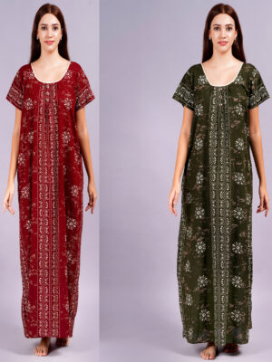 Breezly Women's Pure Cotton Combo Rajwadi Jaipuri Nightdress Nighty