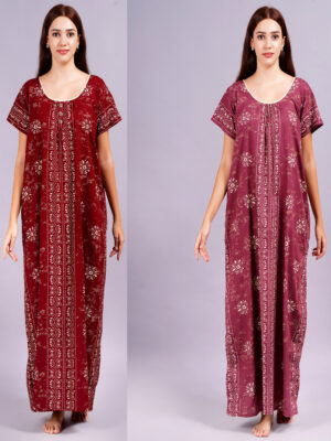 Breezly Women's Pure Cotton Combo Rajwadi Jaipuri Nightdress Nighty