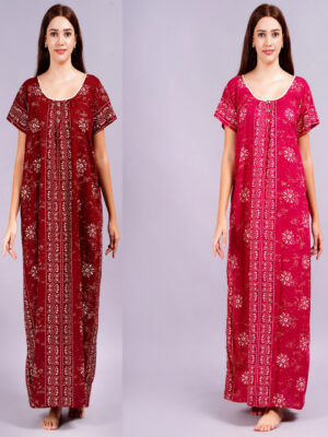Breezly Women's Pure Cotton Combo Rajwadi Jaipuri Nightdress Nighty