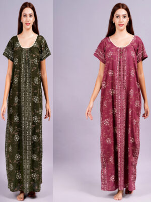 Breezly Women's Pure Cotton Combo Rajwadi Jaipuri Nightdress Nighty