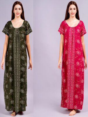 Breezly Women's Pure Cotton Combo Rajwadi Jaipuri Nightdress Nighty