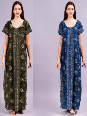 Breezly Women's Pure Cotton Combo Rajwadi Jaipuri Nightdress Nighty
