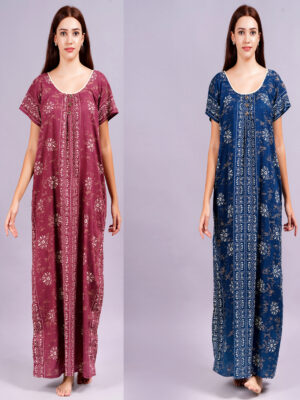 Breezly Women's Pure Cotton Combo Rajwadi Jaipuri Nightdress Nighty