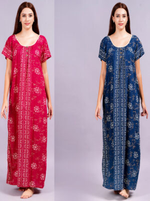Breezly Women's Pure Cotton Combo Rajwadi Jaipuri Nightdress Nighty