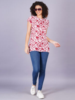 Breezly Woman's Regular Fit Stretchable Polyester Lycra T-Shirt Maroon