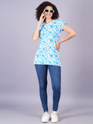 Breezly Woman's Regular Fit Stretchable Polyester Lycra T-Shirt Sky Blue