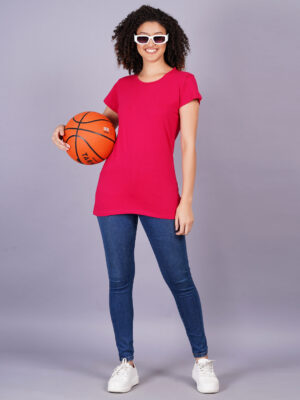 Breezly Woman's Regular Fit Pure Cotton Red T-Shirt