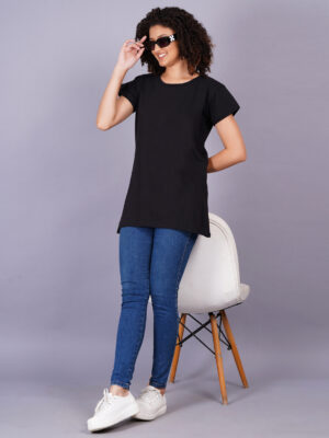 Breezly Woman's Regular Fit Pure Cotton Black T-Shirt