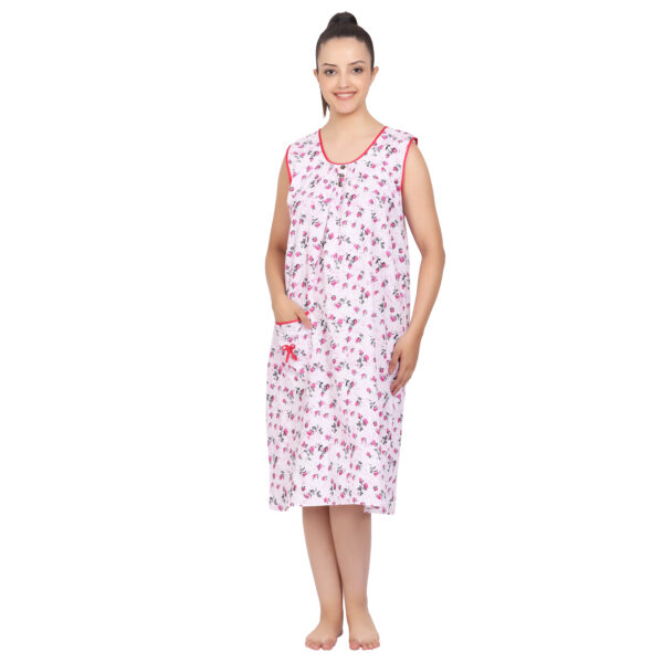 Breezly Woman's Long Short Calf Length Pure Cotton Nighty Rani Color - Image 2