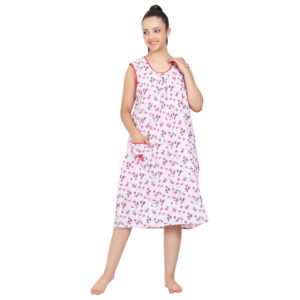 Breezly Woman's Long Short Calf Length Pure Cotton Nighty Rani Color