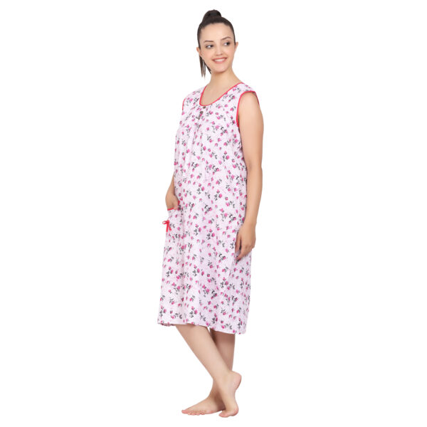 Breezly Woman's Long Short Calf Length Pure Cotton Nighty Rani Color - Image 4
