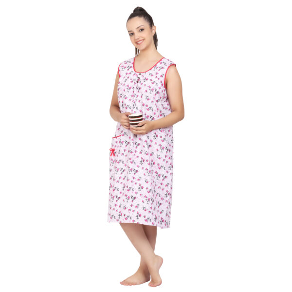 Breezly Woman's Long Short Calf Length Pure Cotton Nighty Rani Color - Image 5