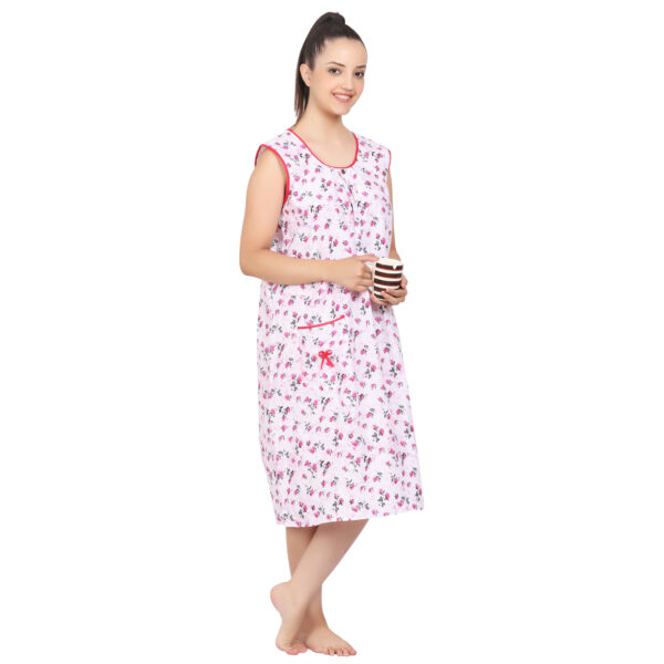 Breezly Woman's Long Short Calf Length Pure Cotton Nighty Rani Color - Image 6